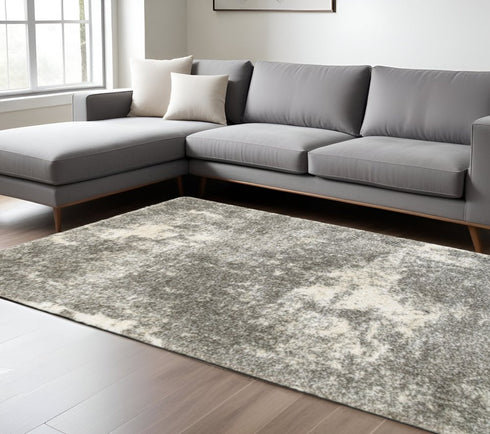 2' X 3' Gray And Ivory Distressed Abstract Scatter Rug